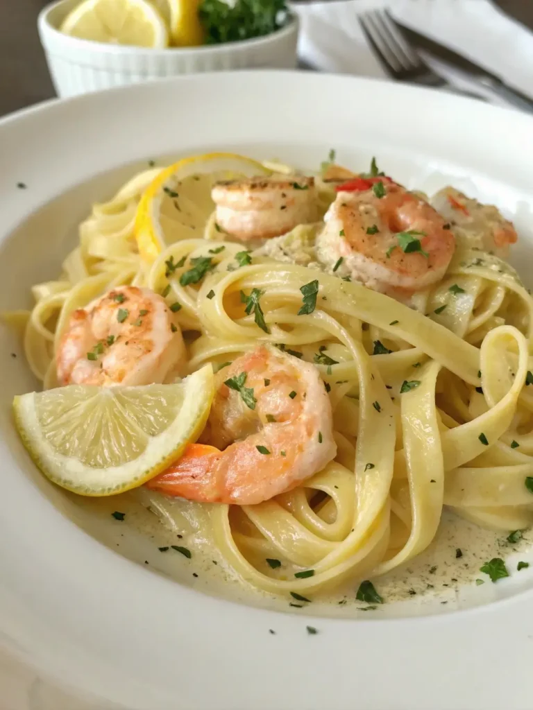 Creamy shrimp pasta perfect for a quick dinner idea
